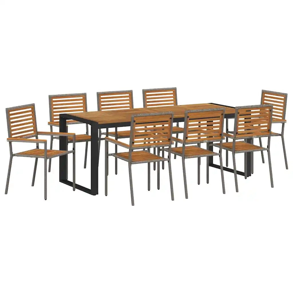 Set da Pranzo per Giardino 9 pcs Grigio e Marrone polyrattan