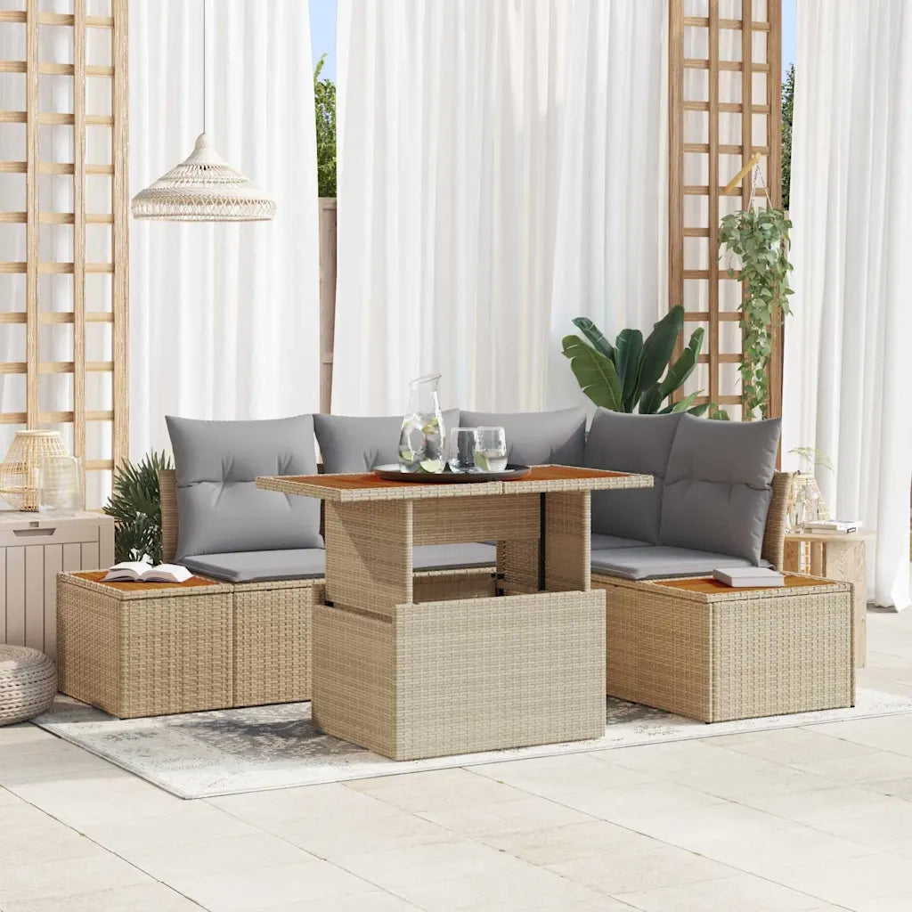 Set Divano da Giardino 5 pcs Beige Poly Rattan 3358804