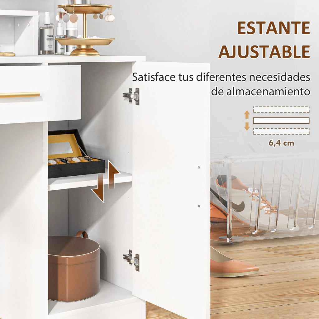 Cassettiera con specchio LED e sgabello ¨C Xylo ¨C bianco con cassetti e ripiani