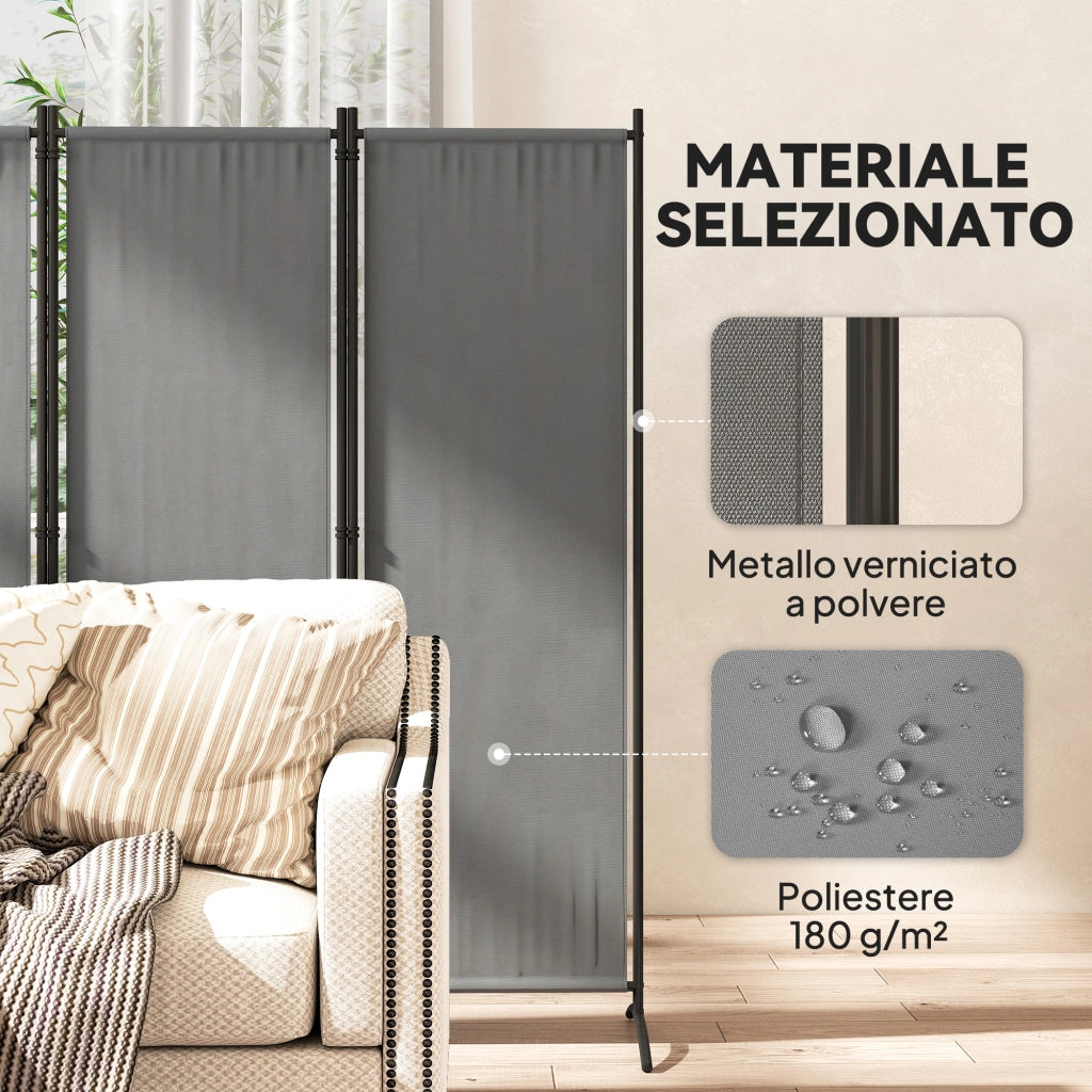Paravento Pieghevole 4 Pannelli ¨C Minimal ¨C Grigio Scuro 221x50x172cm