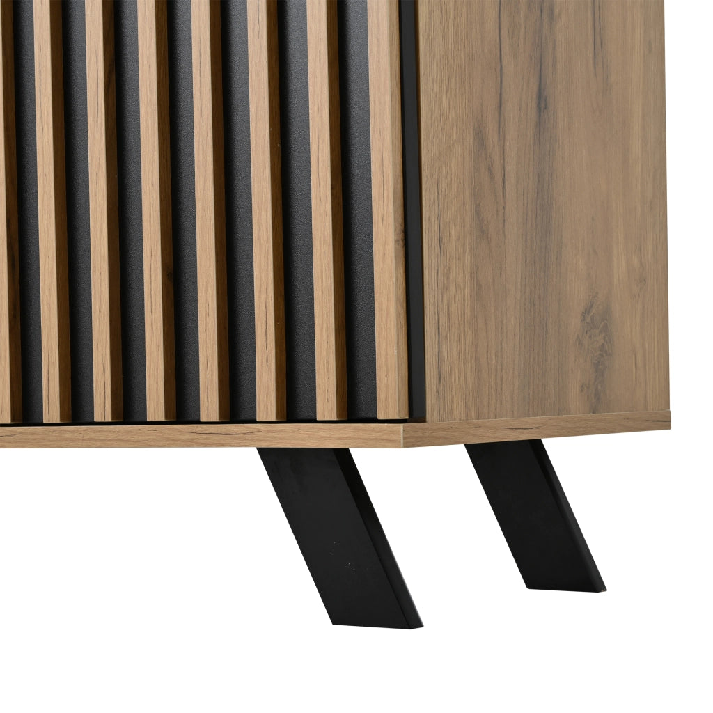 CREDENZA 120x38x75 cm MDF Nero e Legno con 4 Cassetti e 2 Ante