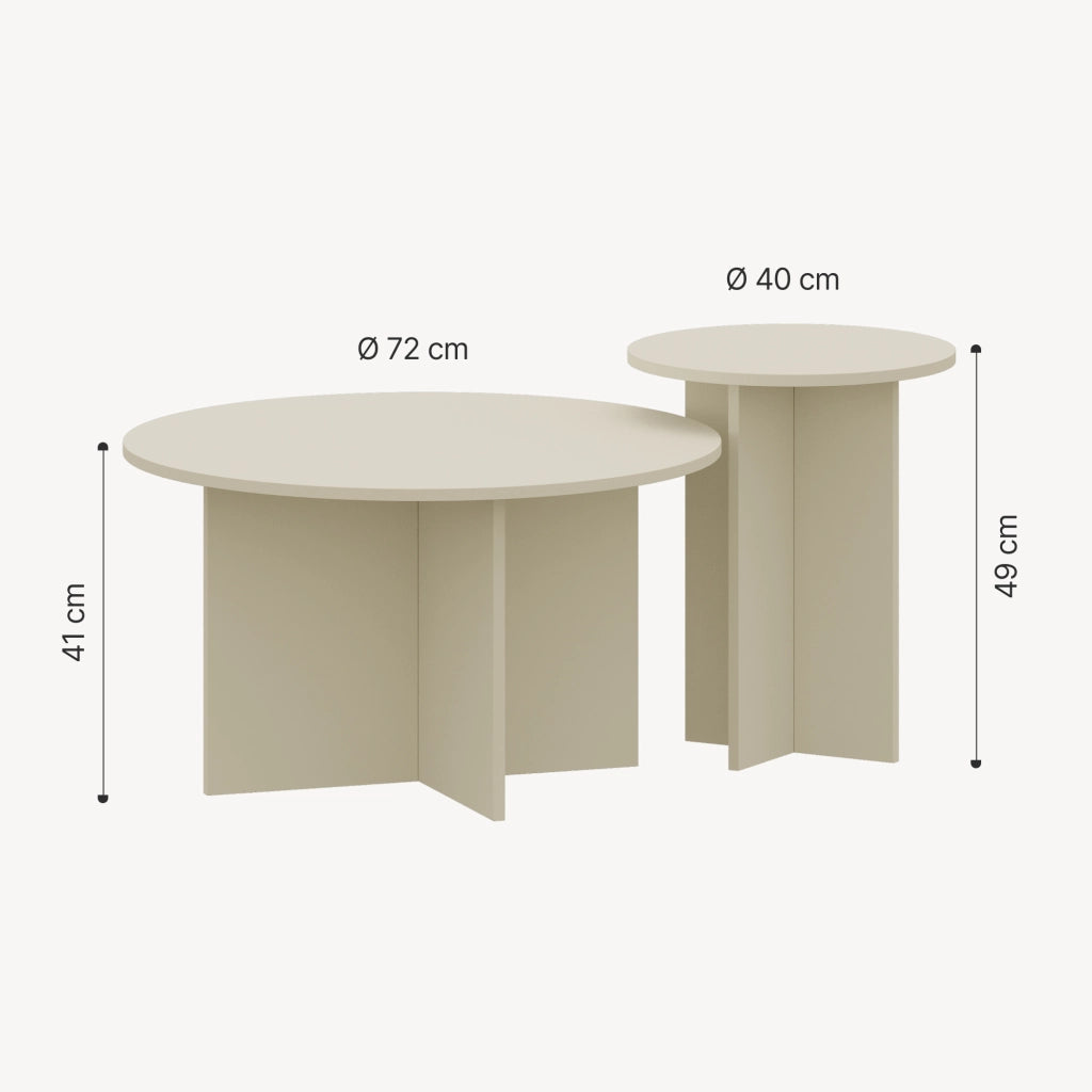 Set di 2 Tavolini Rotondi Verummetka con Basi Incrociate - color Avena Oatmeal [en.casa]