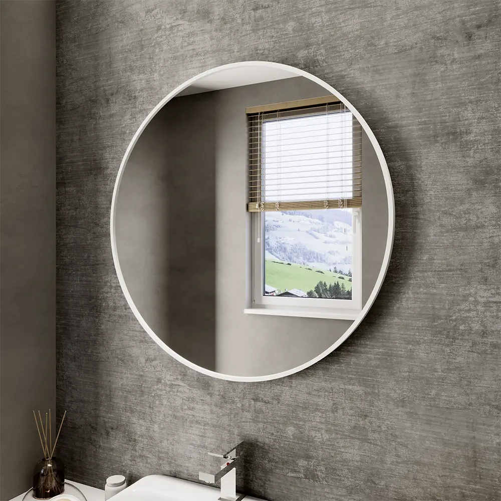 Specchio tondo Ø 100 cm con cornice bianco opaco