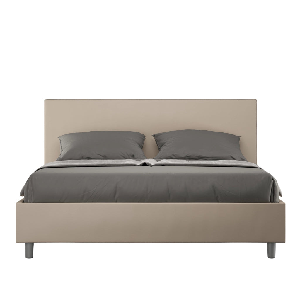 BS COM Letto matrimoniale contenitore imbottito 160x200 similpelle tortora