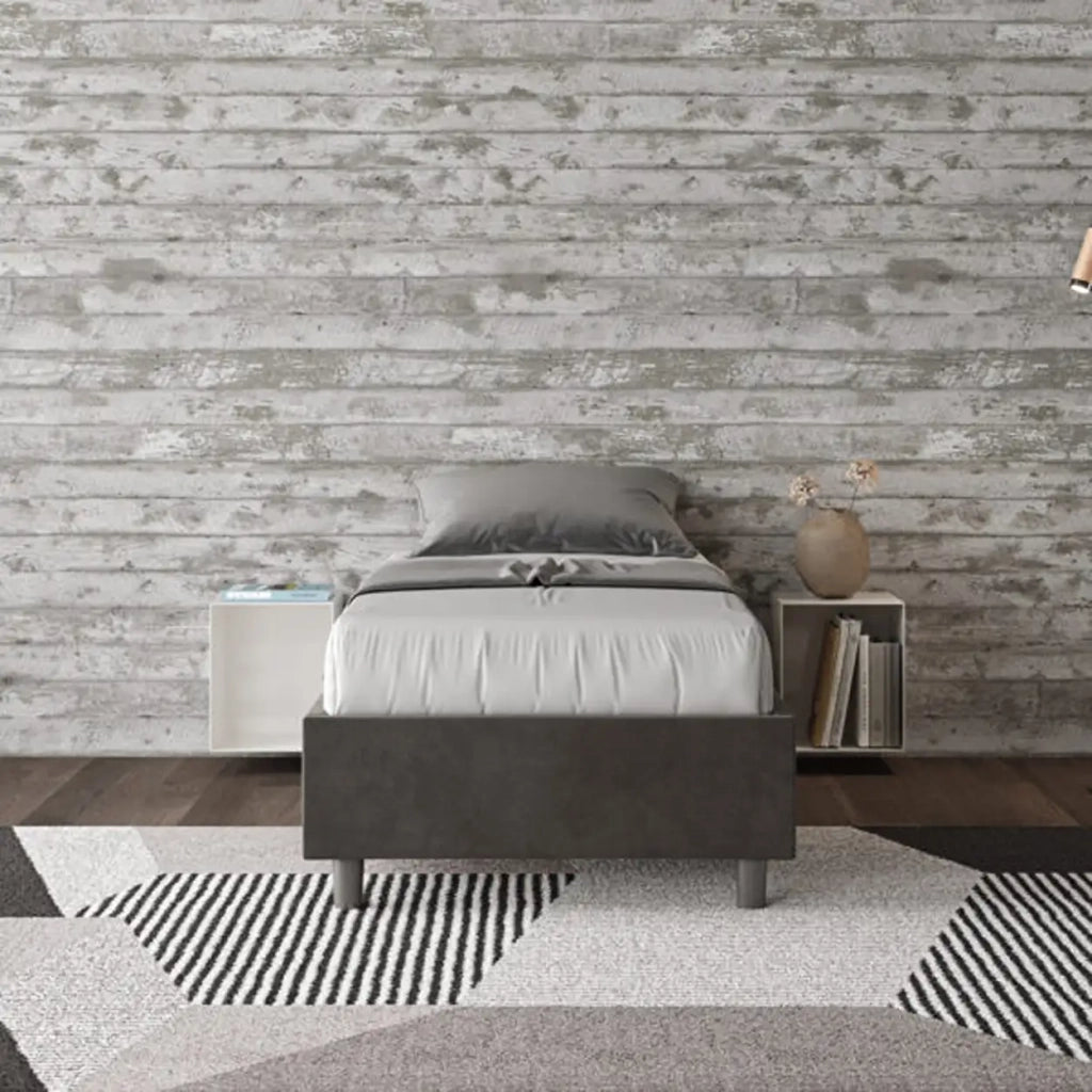 Letto singolo con rete imbottito 80x200 microfibra grigio Azelia