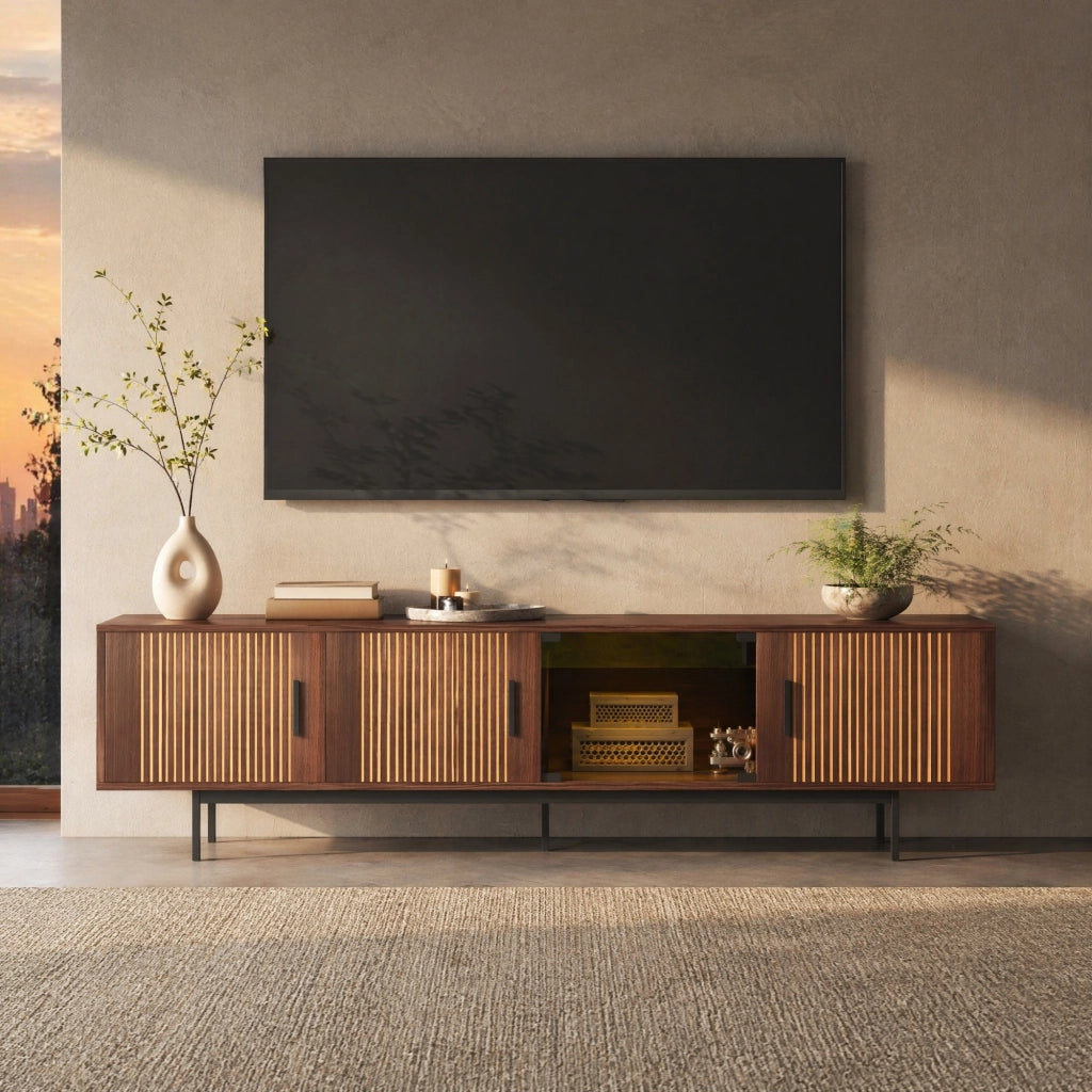 MOBILE TV 200x35x53 cm con LED Bluetooth MDF Nero e Noce