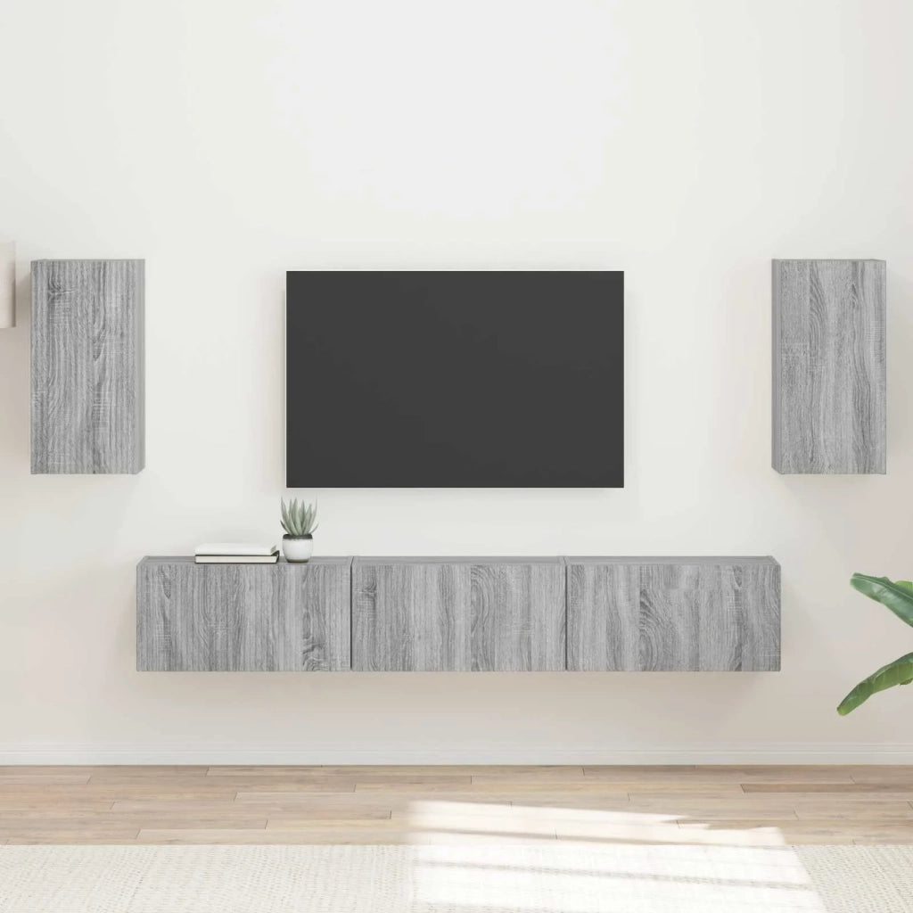 Set mobile TV 5 pz | Armadietto TV | Mobile Porta TV Grigio Sonoma Legno multistrato