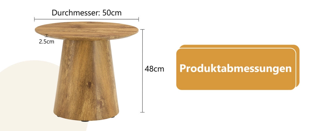 Tavolino rotondo in MDF effetto legno naturale ¨C 50 cm di diametro, 48 cm di altezza. Con rivestimento in laminato effetto legno di alta qualit¨¤ ¨C ide