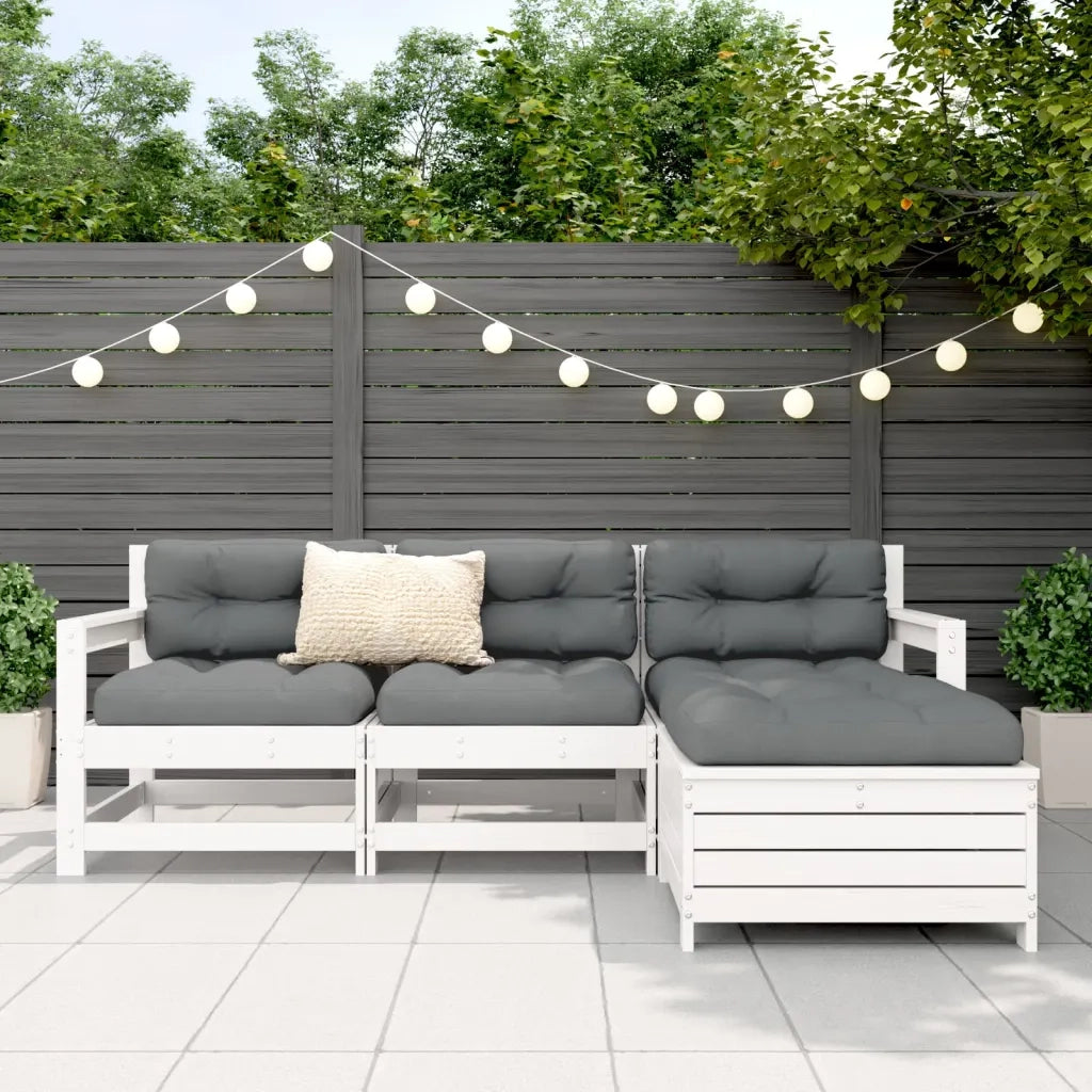 Set Salotto da Giardino 4 pz | Set di Mobili da Esterno Bianco in Legno Massello di Pino