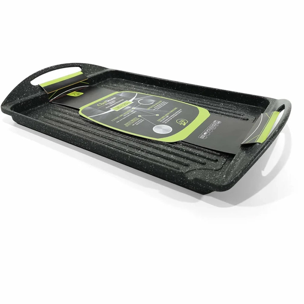 Piastra Grill Bistecchiera con 2 Manici e Fondo Induzione Effetto Pietra 25x35cm