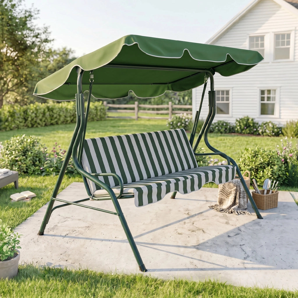 Sedia a dondolo da giardino con tenda ¨C Minimal ¨C Verde, acciaio, 170x110x153 cm