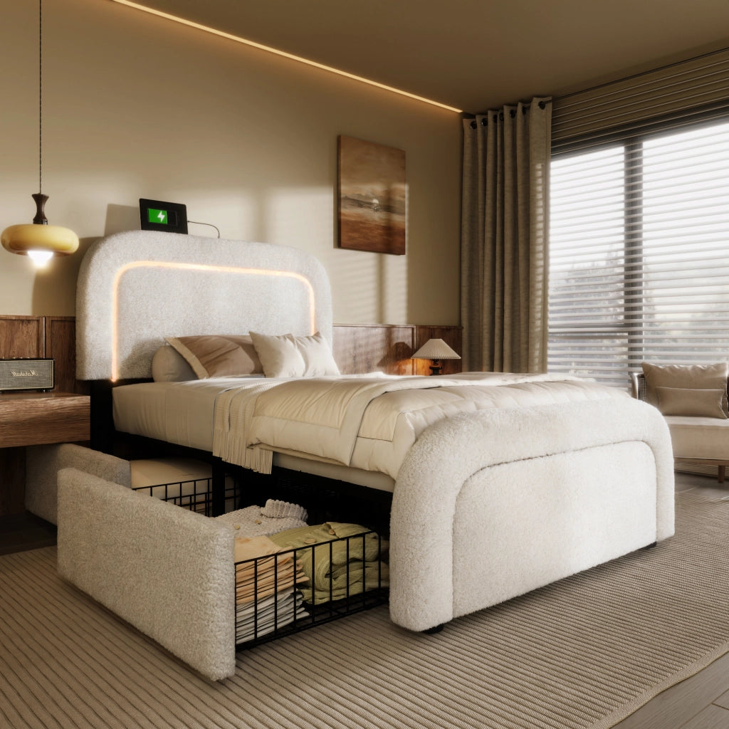 letto imbottito sherpa bianco 90 x 200 cm