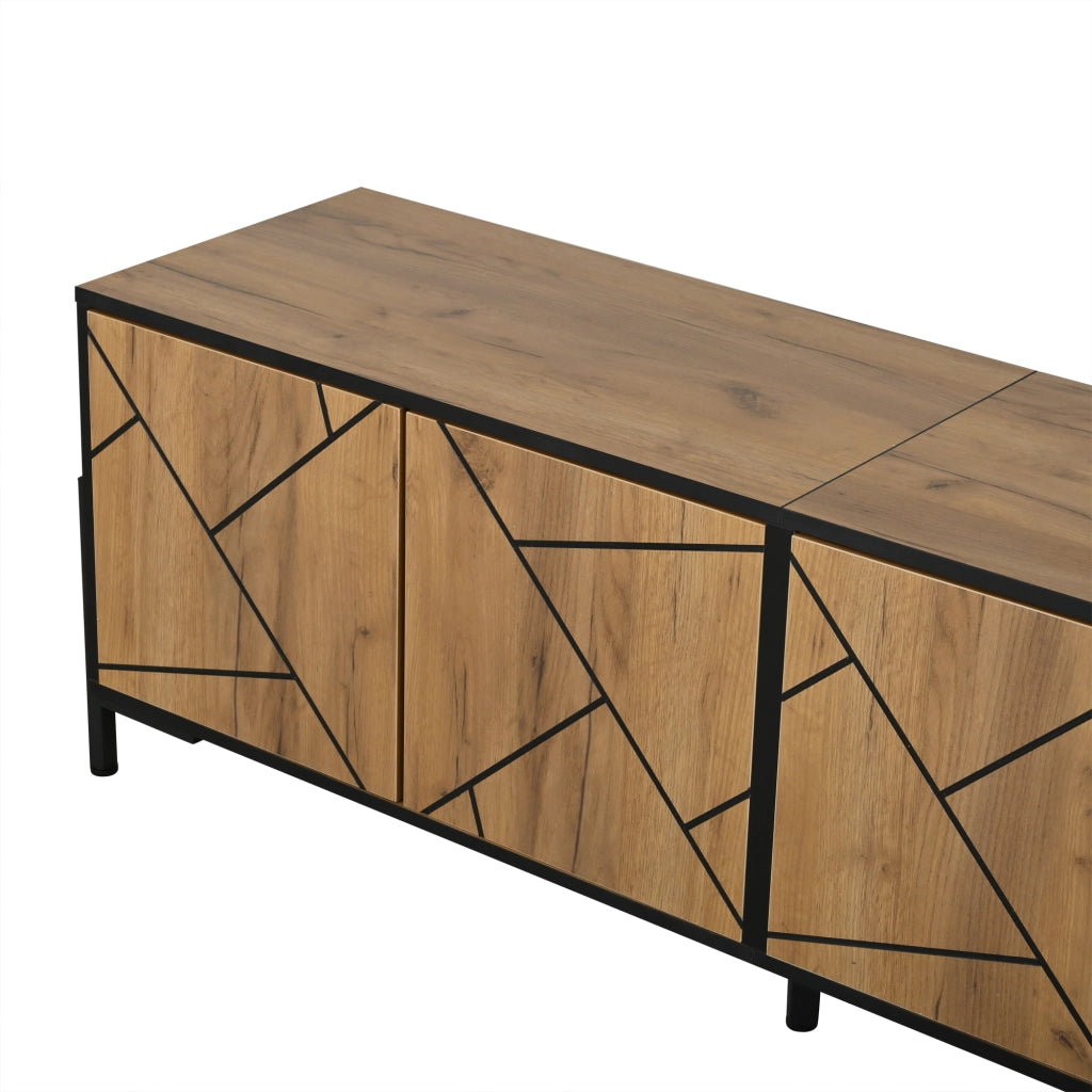 Mobile TV con 4 Ante ¨C MINIMAL ¨C Legno Naturale e Nero, 153x40x50 cm