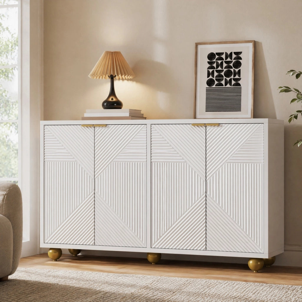 MADIA 120x35x71,5 cm 4 ante in MDF bianco con dettagli dorati