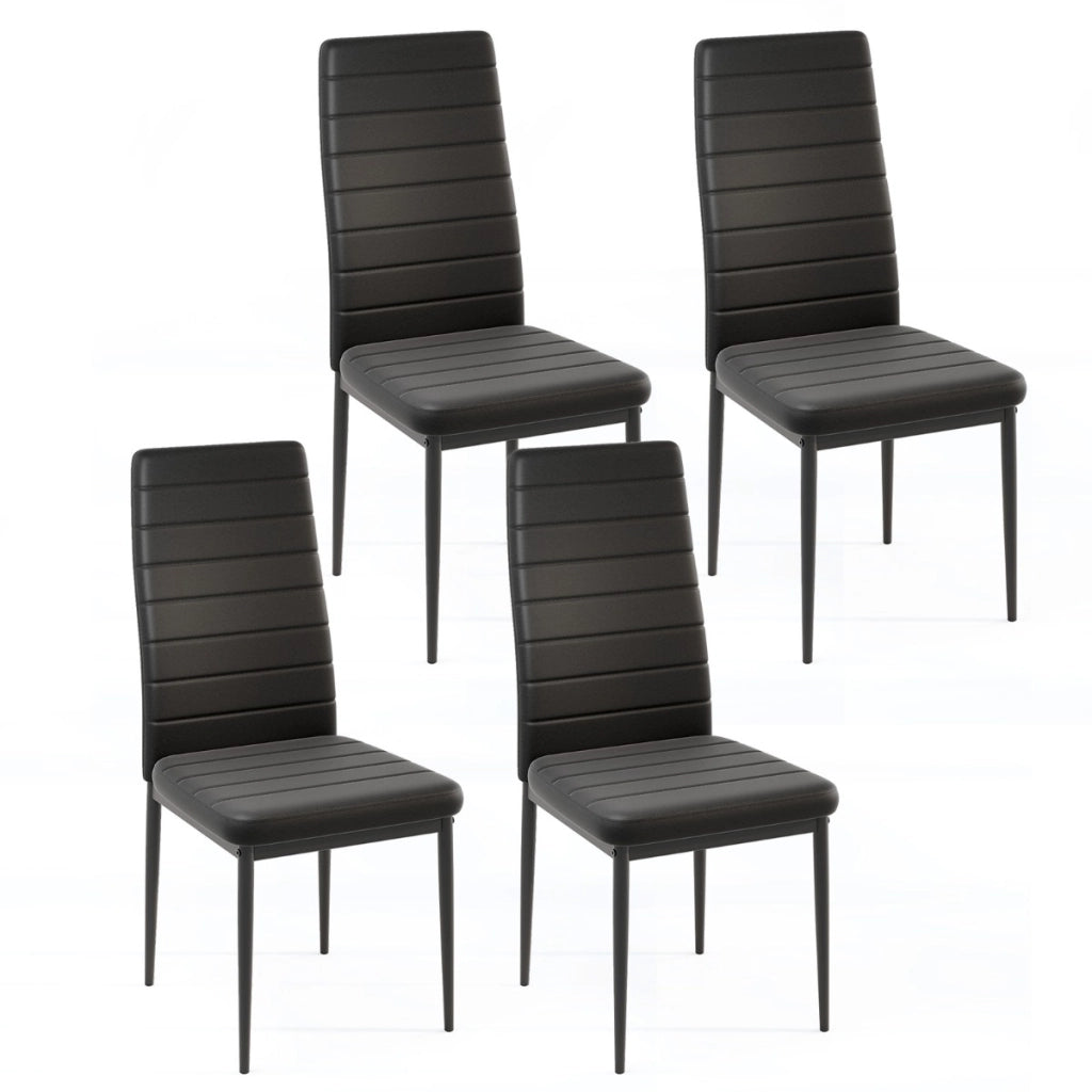 Set di 4 sedie da pranzo imbottite, Sedia senza braccioli con schienale e sedile imbottiti Nero