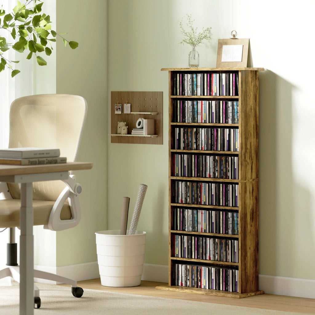 Libreria per CD e DVD con 8 scomparti e 6 ripiani regolabili ¨C Minimal ¨C Marrone