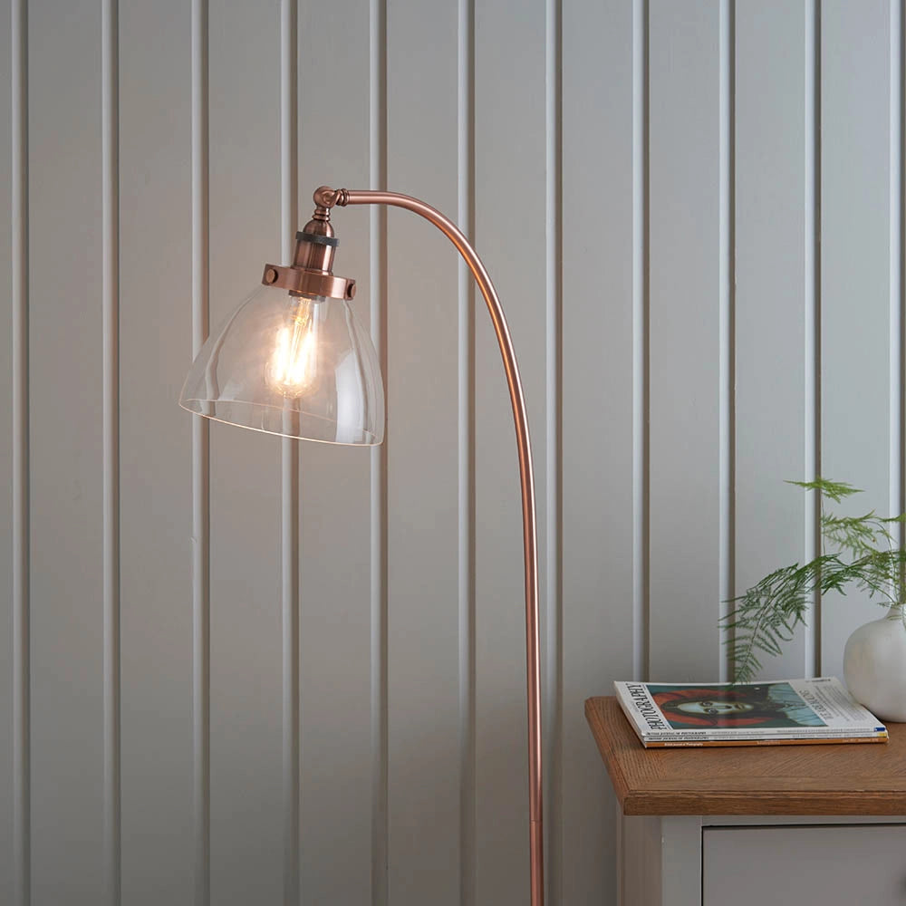 Lampada da terra industriale rame anticato E27 Hansen