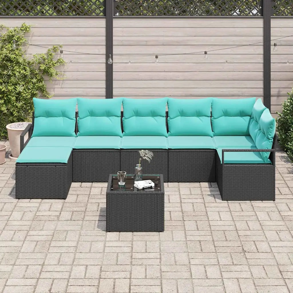 Set di divani con cuscino 8 pcs Nero polyrattan 3346486