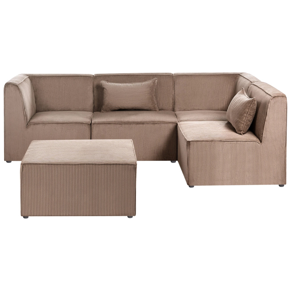 Divano modulare lato sinistro 4 posti con Ottomana in Velluto a coste sabbia design moderno soggiorno
