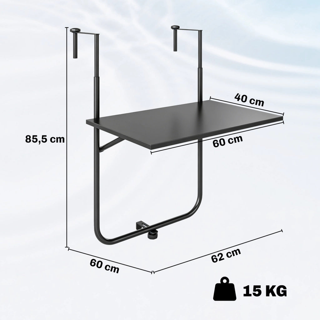 Tavolo da balcone pieghevole ¨C Xylo ¨C metallo nero regolabile 62x60x85,5cm
