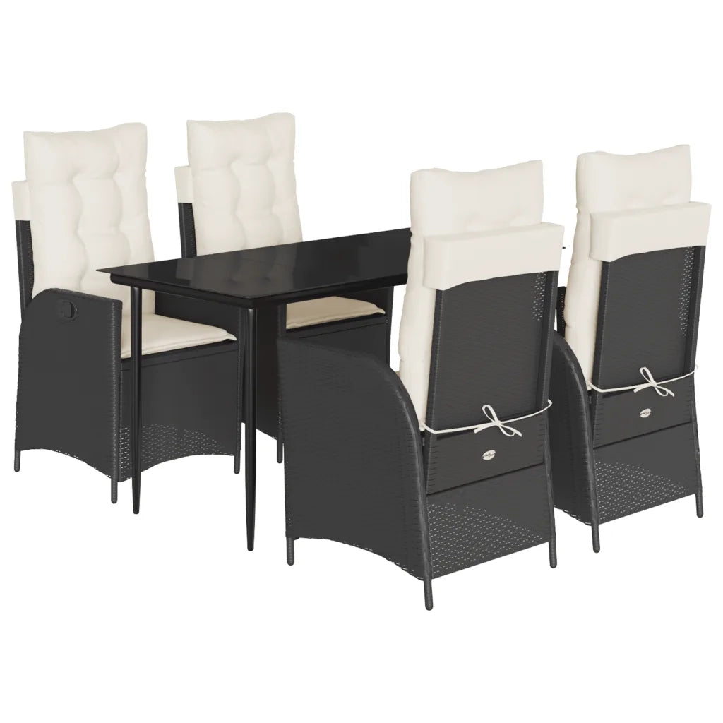 Set da Pranzo da Giardino 5 pz Nero con Cuscini in Polyrattan