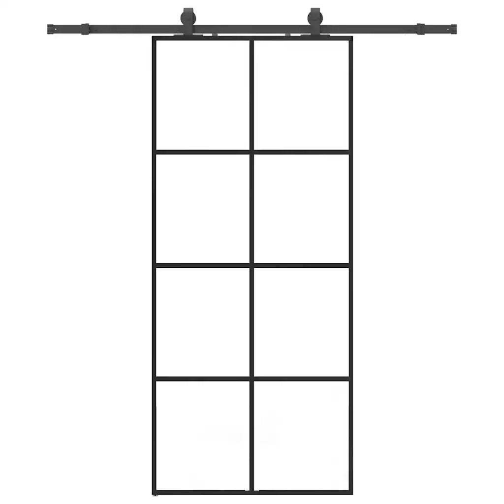 Porta Scorrevole con Ferramenta Nera 90x205 cm in Vetro ESG