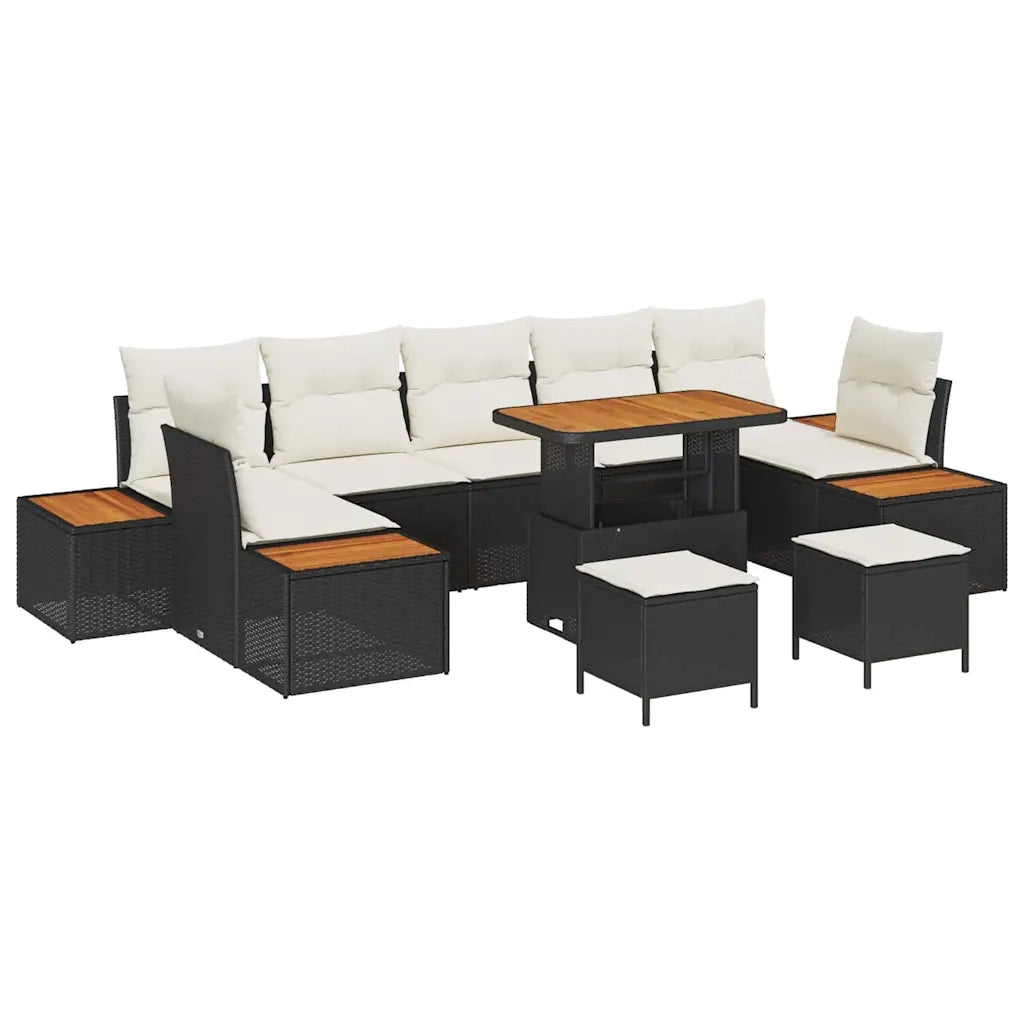Set Divano da Giardino con cuscino 10 pcs Nero Poly Rattan 3364850