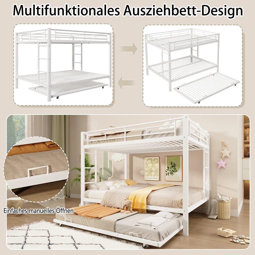 DESMIU Litto a castello 140 × 200 cm 2 posti con letto estraibile, senza materasso, in metallo, bianco