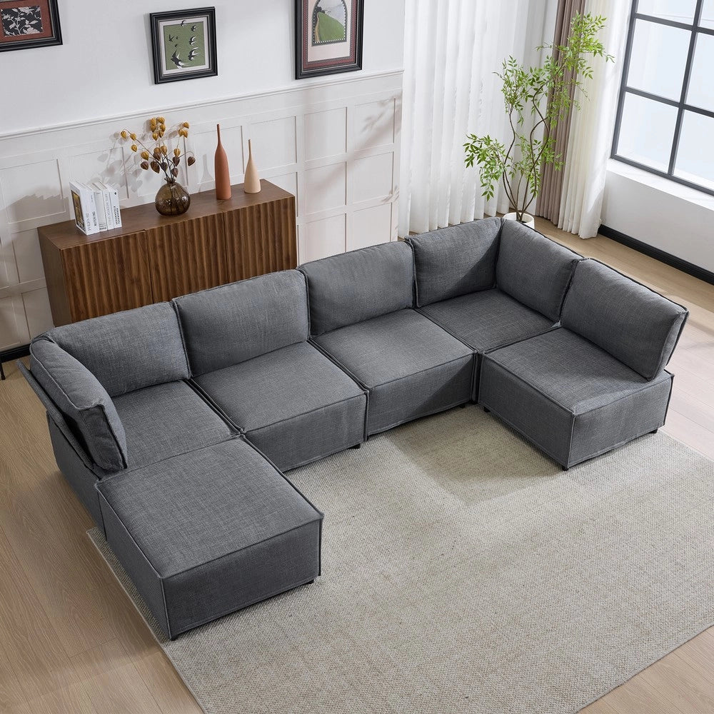 Divano Modulare in Tessuto ¨C Xylo ¨C Grigio Scuro, Legno