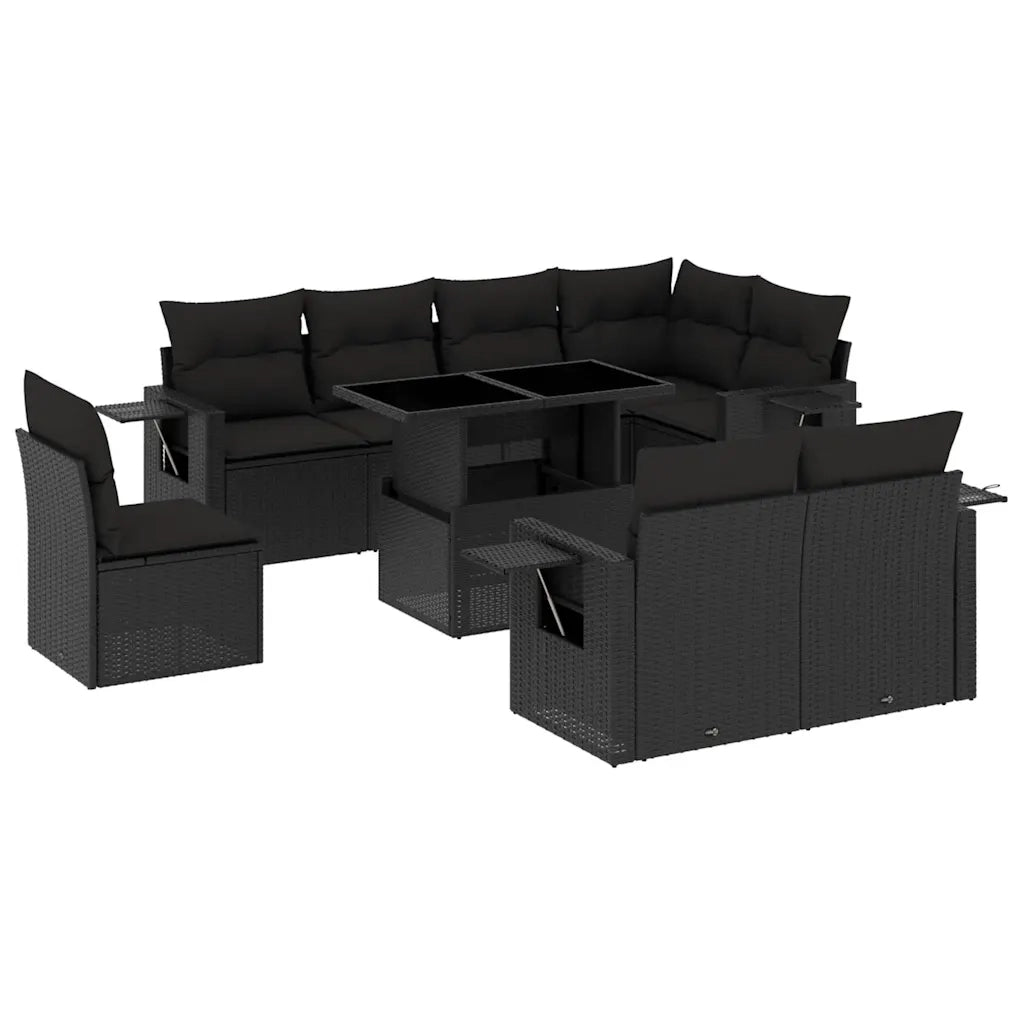 Set Divani da Giardino 9 pz con Cuscini Nero in Polyrattan 3268035