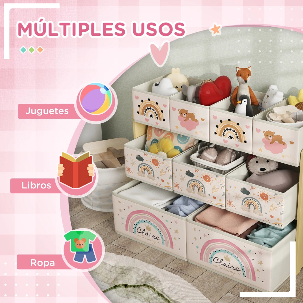 Organizzatore Giocattoli Bambini con 9 Cestini Estraibili ¨C Minimal ¨C Tessuto 93x30x70 cm Giallo