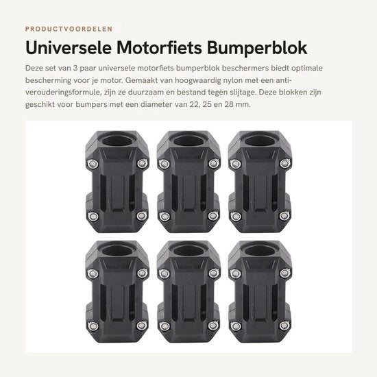 Blocco di protezione per motori di motocicletta universale - 3 pezzi - 22/25/28 mm - Fattore antiossidante - Materiale nylon di alta qualità