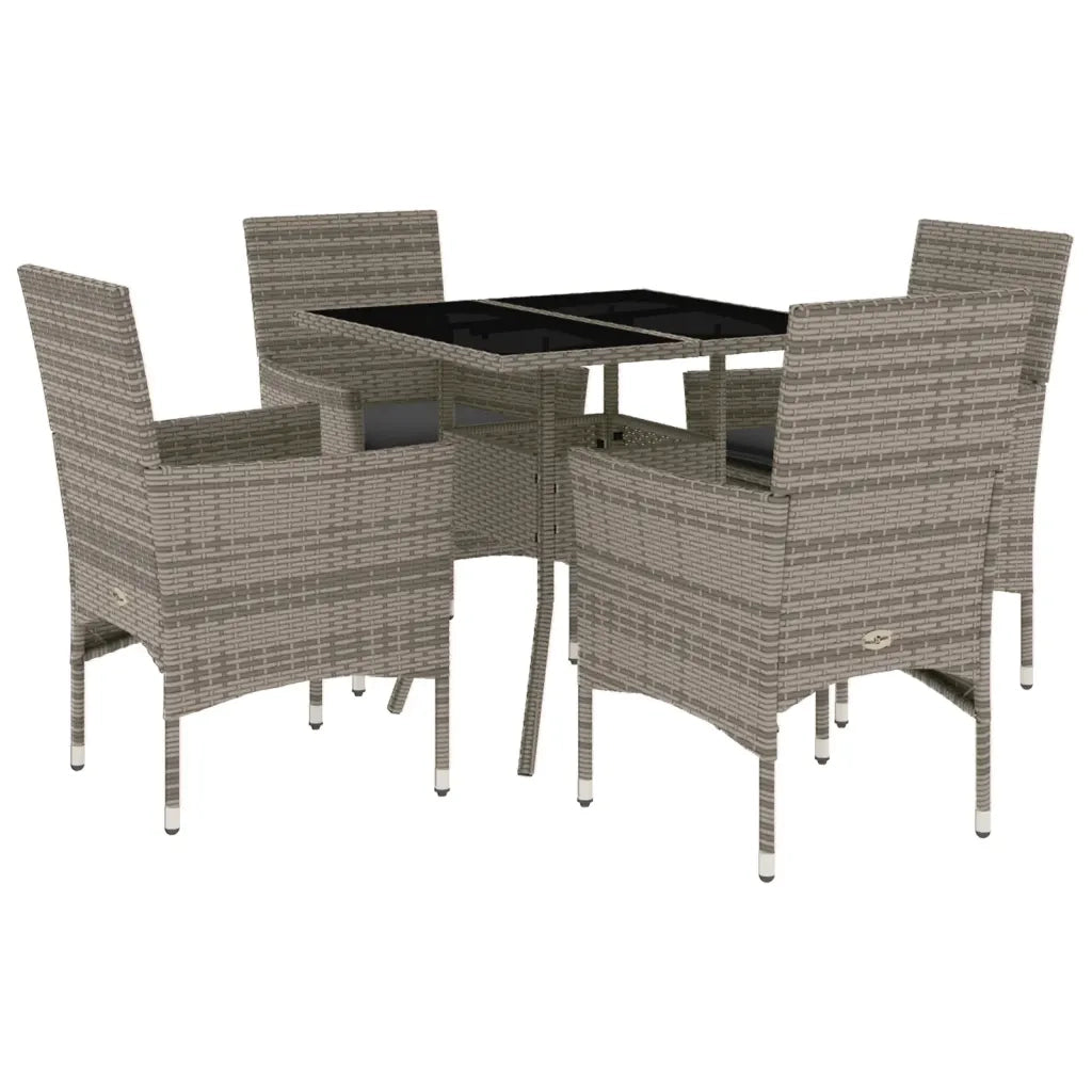Set da Pranzo da Giardino 5 pz | Set Salotto da Giardino con Cuscini Polyrattan e Vetro