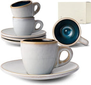 Set di ciotole per caffè espresso, 4 x 75 ml, manufatti in ceramica spessa, set di ciotole per caffè espresso con ciotola, ciotole per caffè espresso in ceramica spessa, tazza, set per preparare caffè espresso, blu