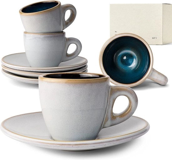 Set di ciotole per caffè espresso, 4 x 75 ml, manufatti in ceramica spessa, set di ciotole per caffè espresso con ciotola, ciotole per caffè espresso in ceramica spessa, tazza, set per preparare caffè espresso, blu