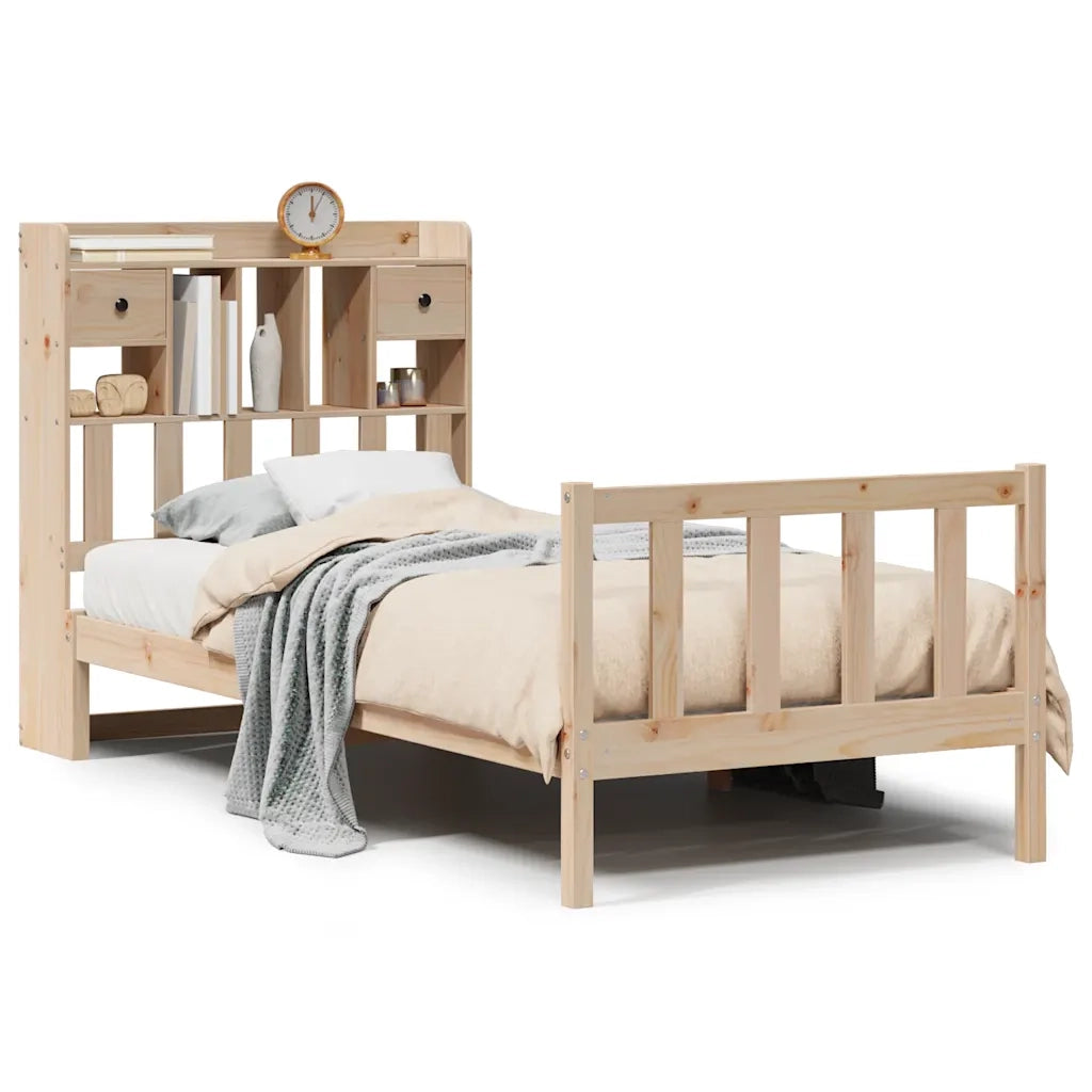 Letto Libreria senza Materasso-Struttura Letto con contenitore 100x200 cm in Legno di Pino 847458