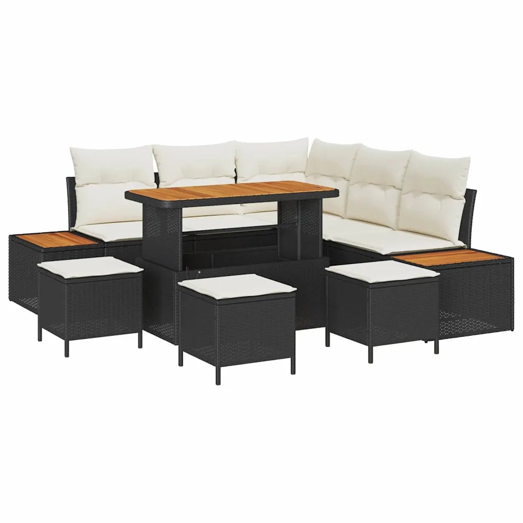 Set Divano da Giardino con cuscino 9 pcs Nero Poly Rattan 3364870