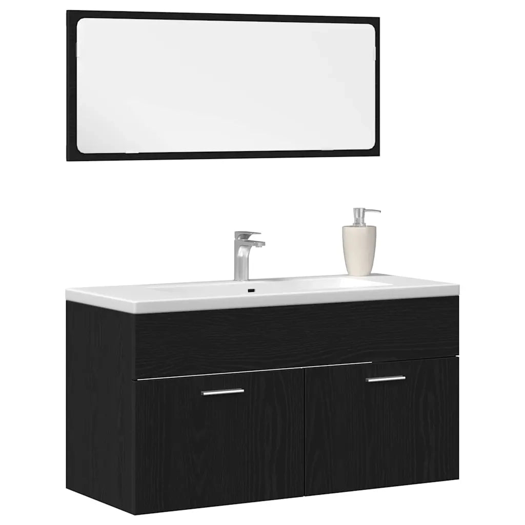 Set di mobili per il Bagno | Armadio da bagno 2 pz Rovere Nero Legno multistrato