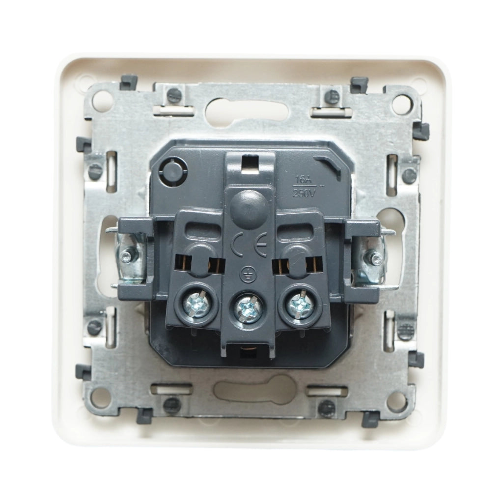 Presa schuko da incasso bianca 220V, 16A, PC con coperchio protettivo IP44 80x80mm