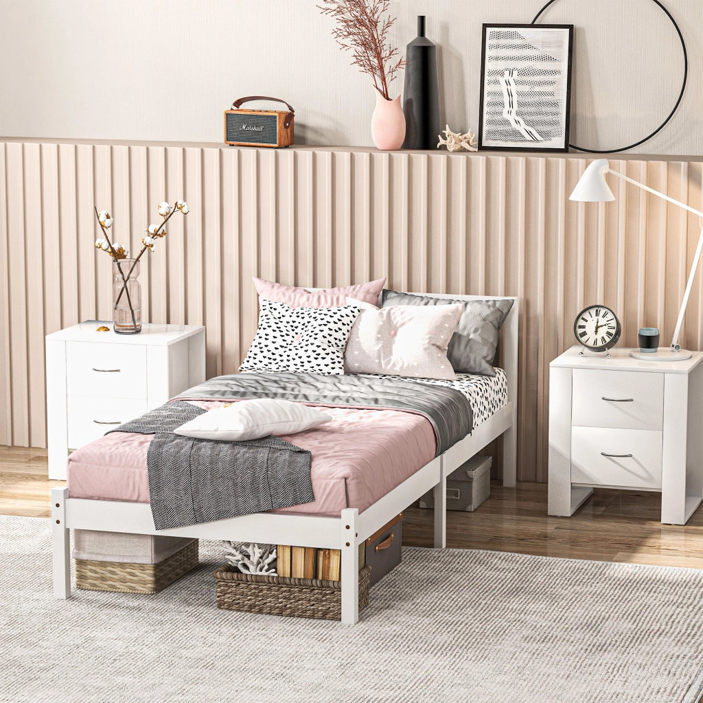 Letto singolo con testiera e rete a doghe ¨C zephmum ¨C in legno di pino bianco 208x96x70 cm
