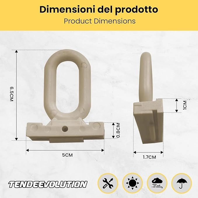 Gancio per Tenda da Sole in Pvc - Occhiello Per Tenda A Caduta Mod. Angolo 90° Colore Bianco