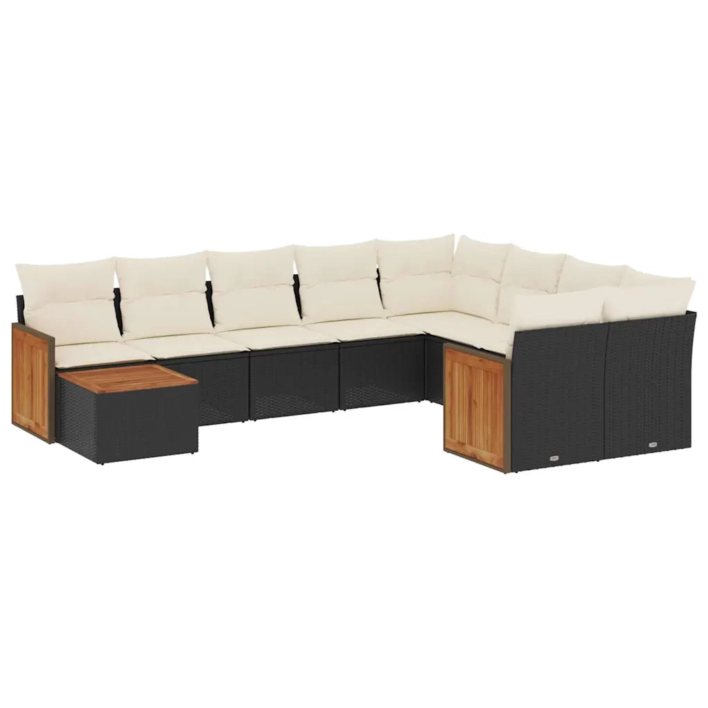 Set Divani da Giardino 10pz con Cuscini in Polyrattan Nero 3260397