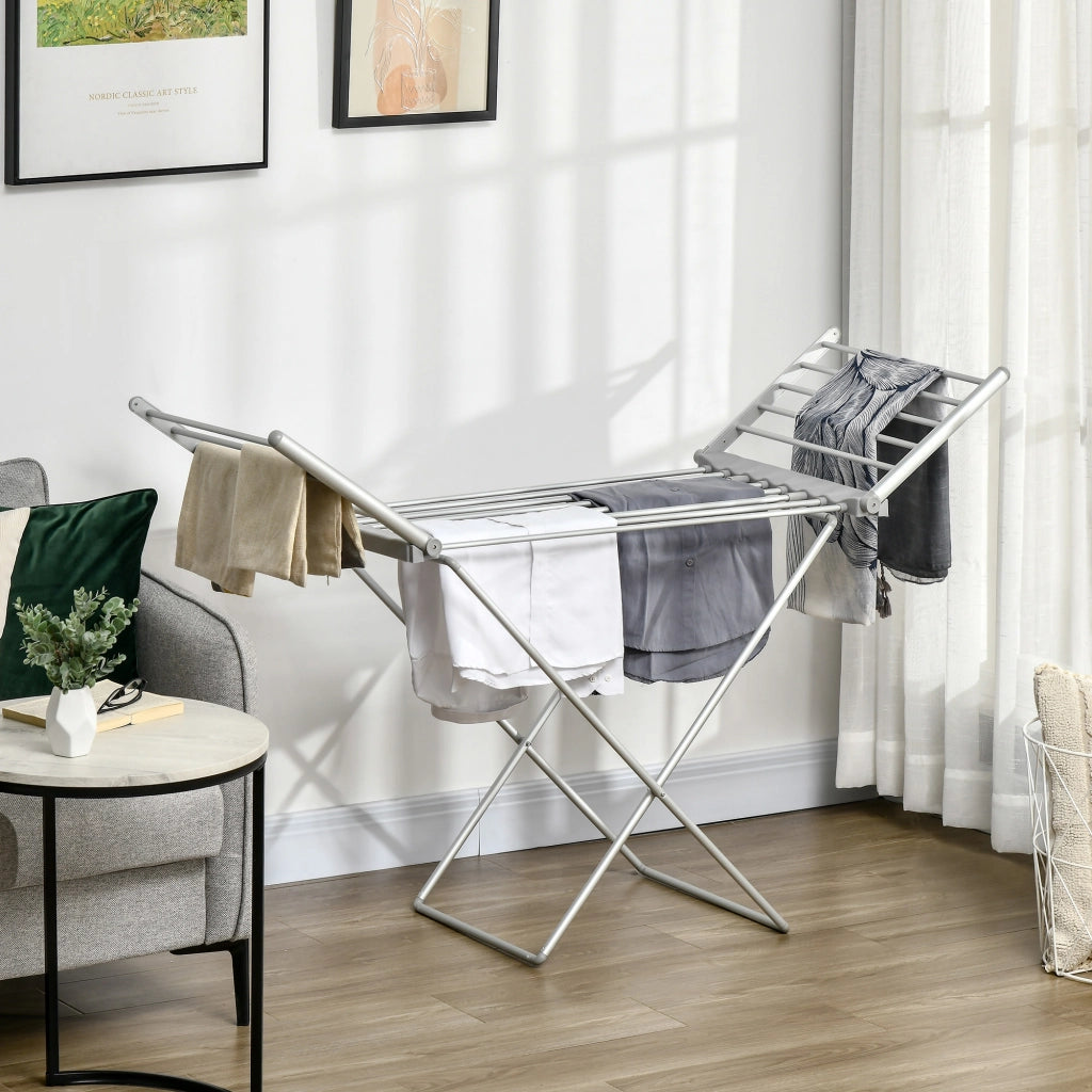 Stendino Elettrico Riscaldato Pieghevole ¨C zephmum ¨C Argento 144x53x91cm