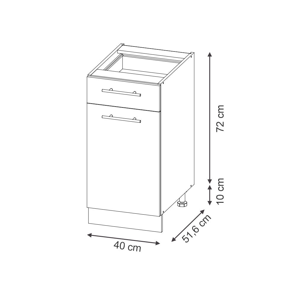 Mobiletto base per cucina Fame-Line Pannello in quercia/Bianco 40 cm, PL Marmo Vicco