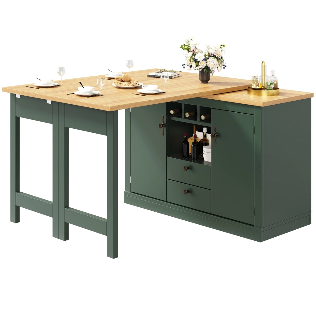 Tavolo Bar Allungabile con Funzione Girevole 360¡ã e Vano Contenitore ¨C Xylo ¨C Verde Scuro, 120-180 cm