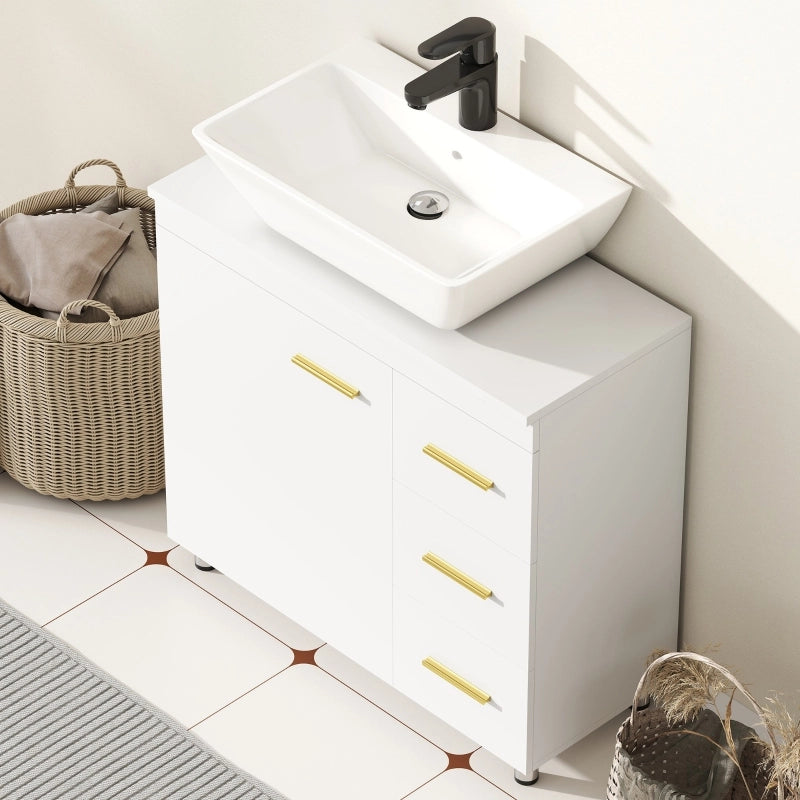 Mobiletto da bagno a 3 ripiani, in MDF e truciolato, colore bianco.