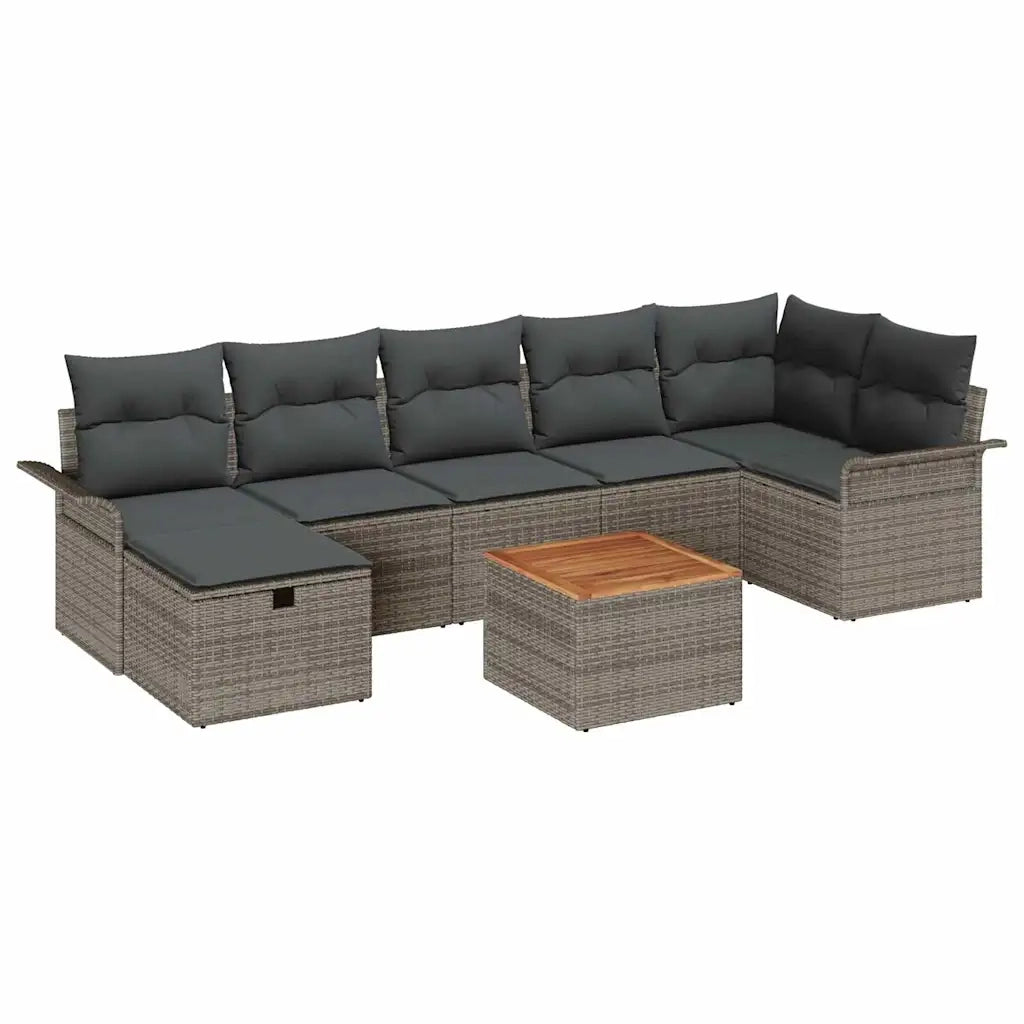 Set Divano da Giardino con cuscino 8 pcs Grigio polyrattan