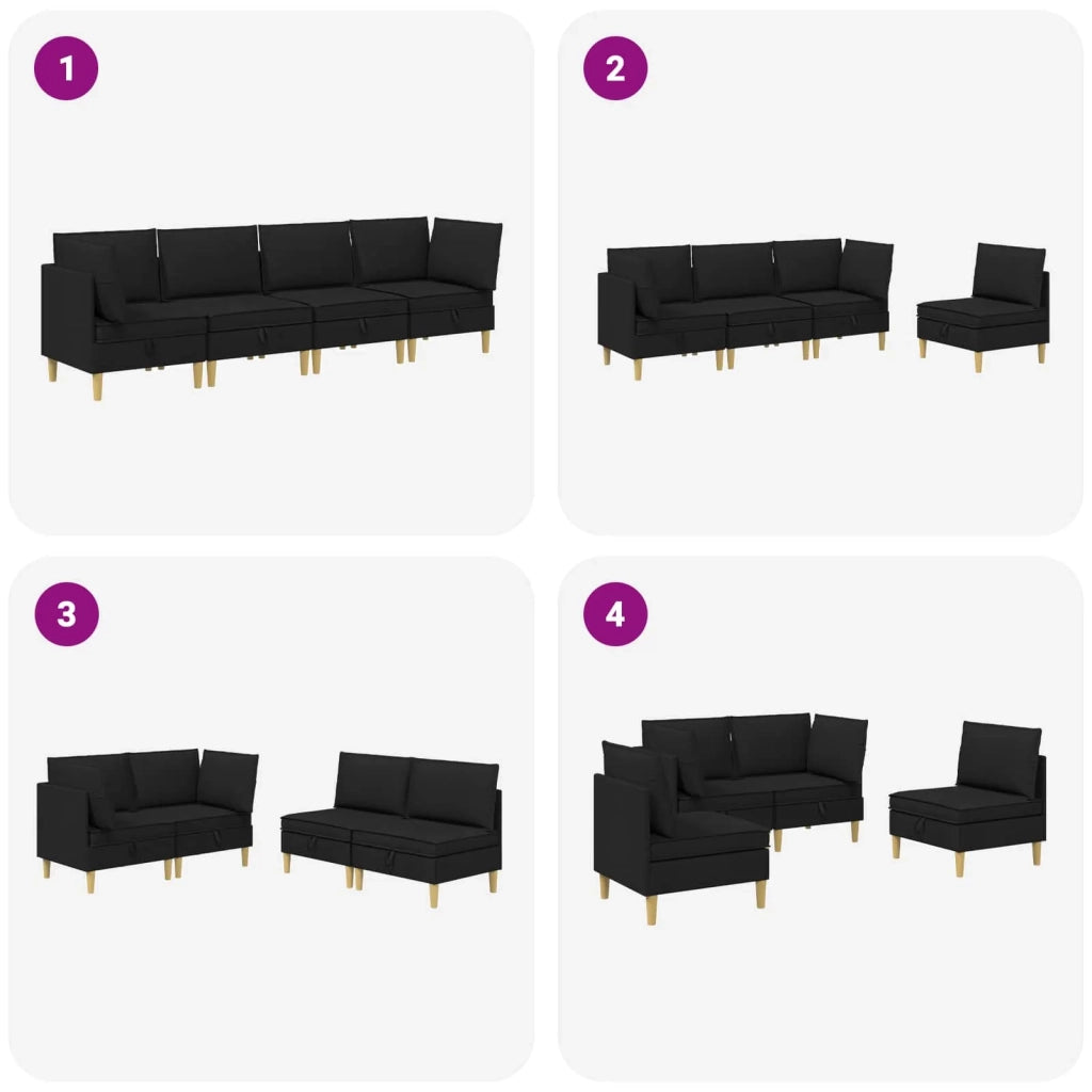 Set di mobili per il soggiorno con cuscino 4 pcs Nero Tessuto 3413684