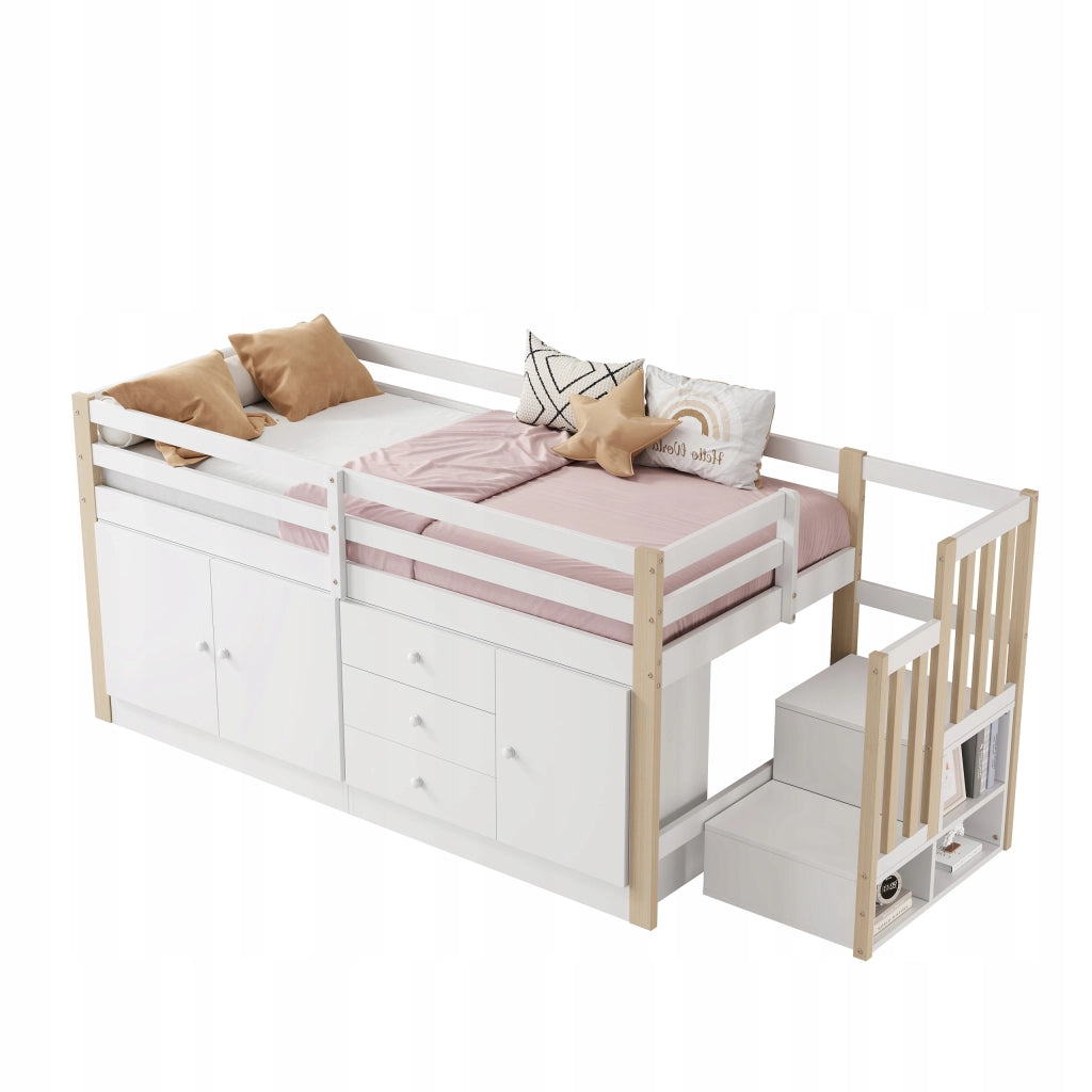 Letto a castello 90x200 - Xylo - Bianco con ripostigli e lenzuolo