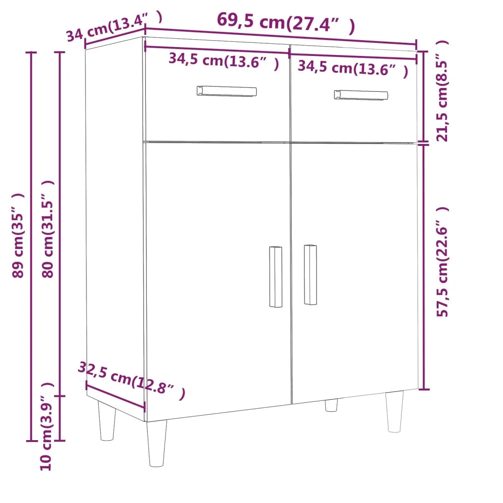 Credenza Bianca 69,5x34x89 cm in Legno Multistrato 812186